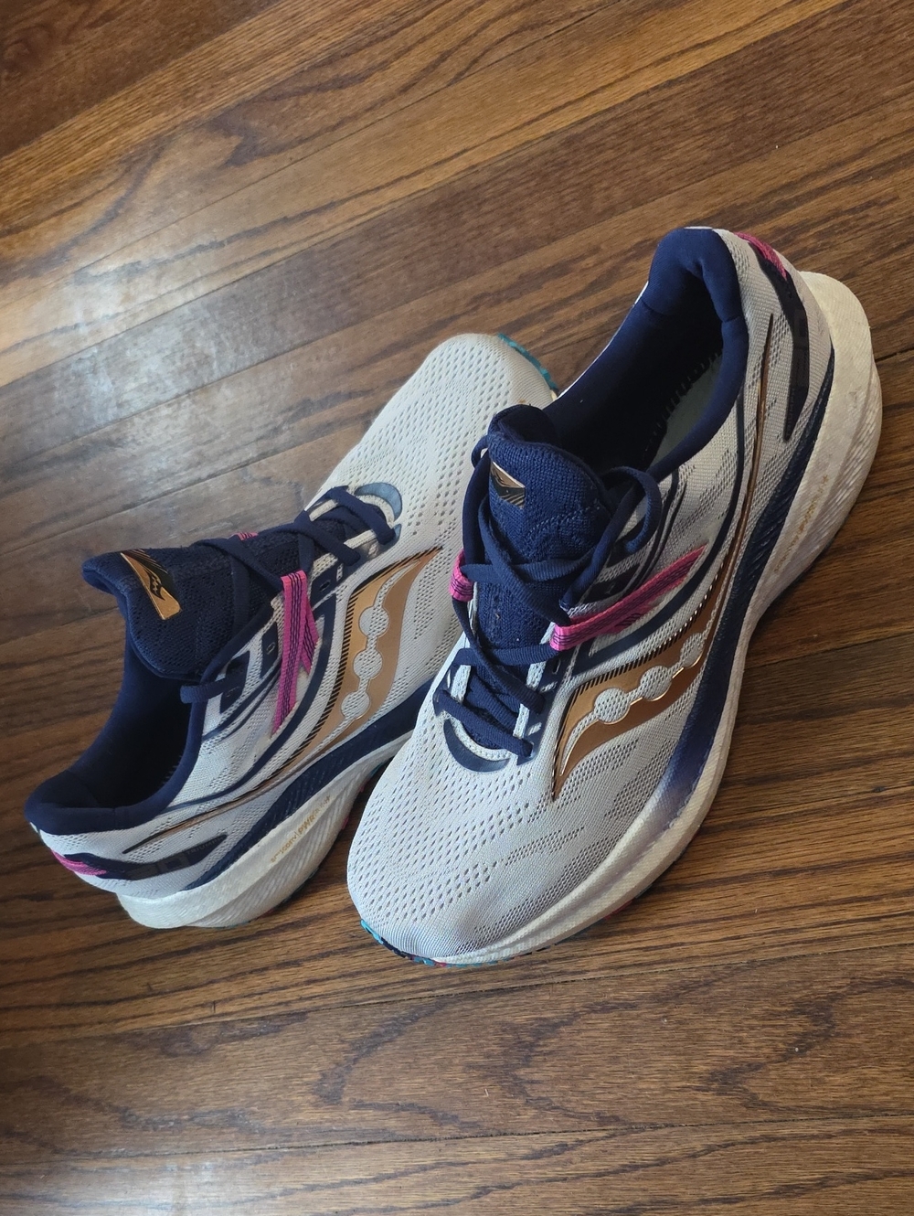Saucony PRWRUN Women's Running Sneakers - White Navy Pink Gold Accents